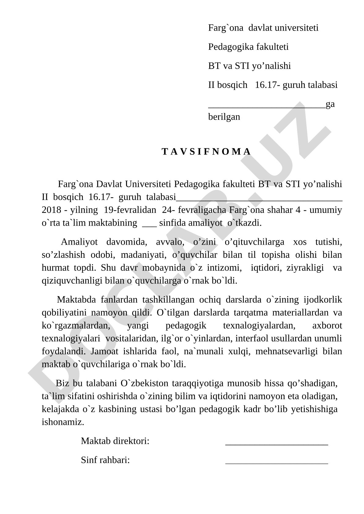Amaliyot tavsifnomasi