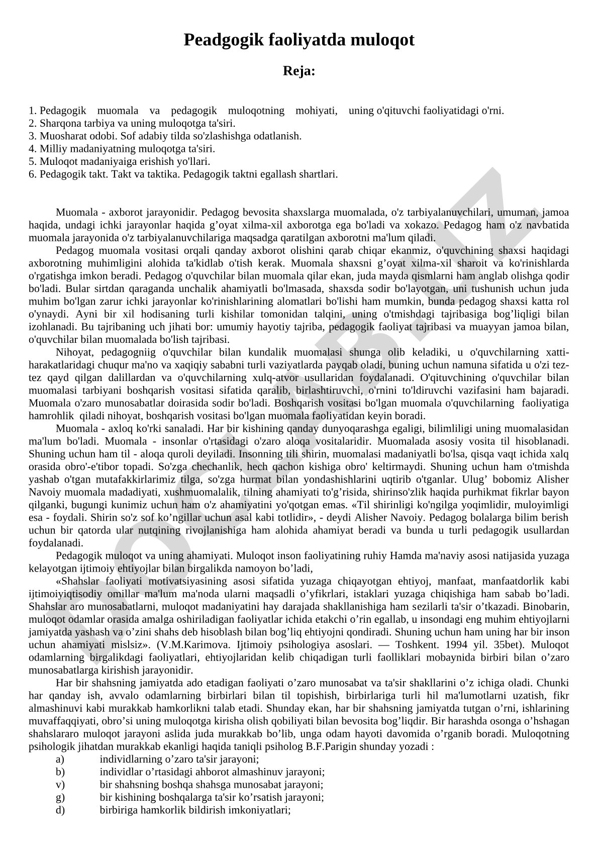 Pedagogik faoliyatda muloqot