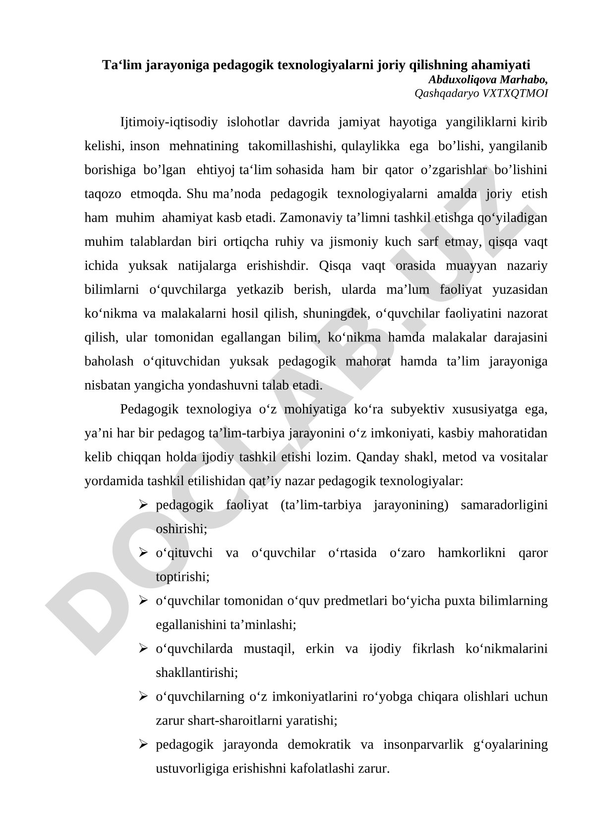 Ta'lim jarayoniga pedagogik texnologiyalarni joriy qilishning ahamiyati