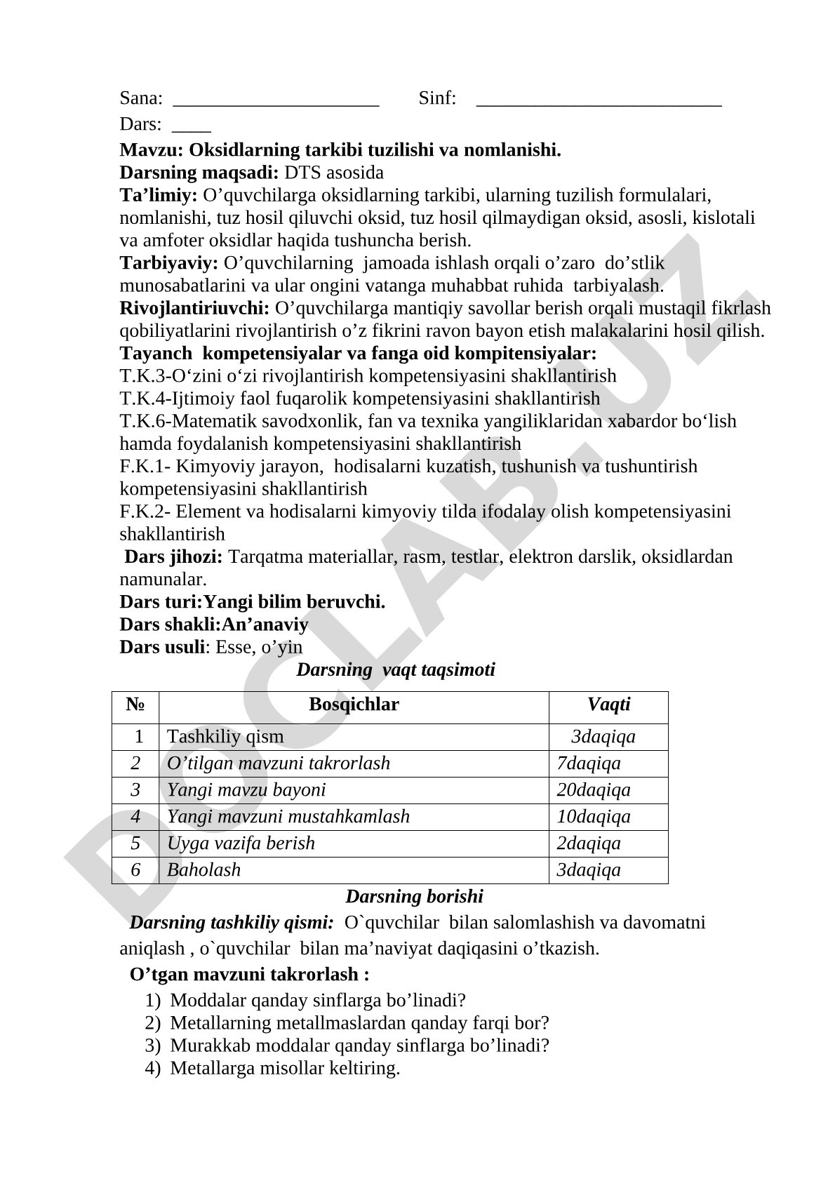 Oksidlarning tarkibi tuzilishi va nomlanishi