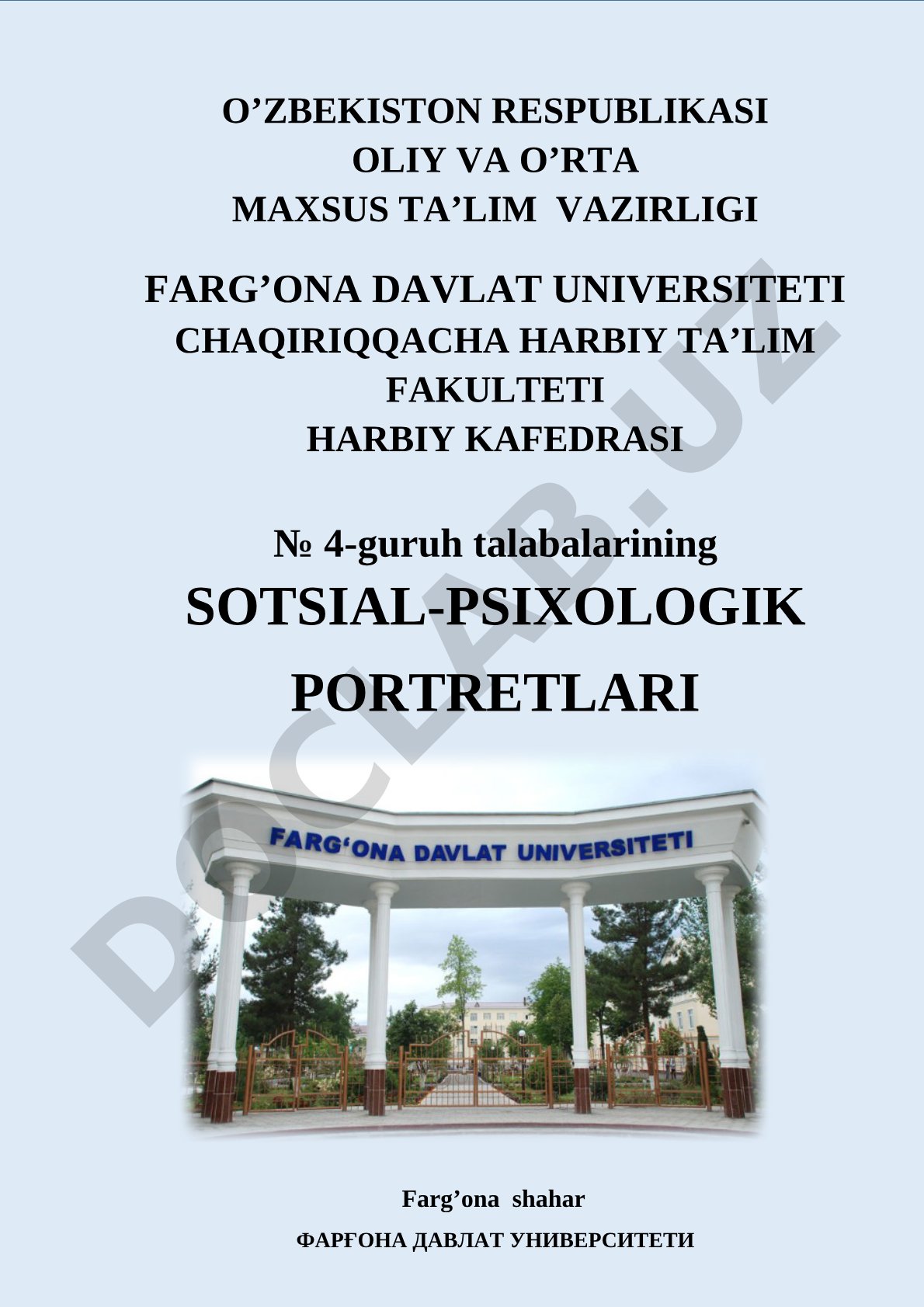 Farg'ona davlat universiteti talabasining sotsial-psixologik portreti
