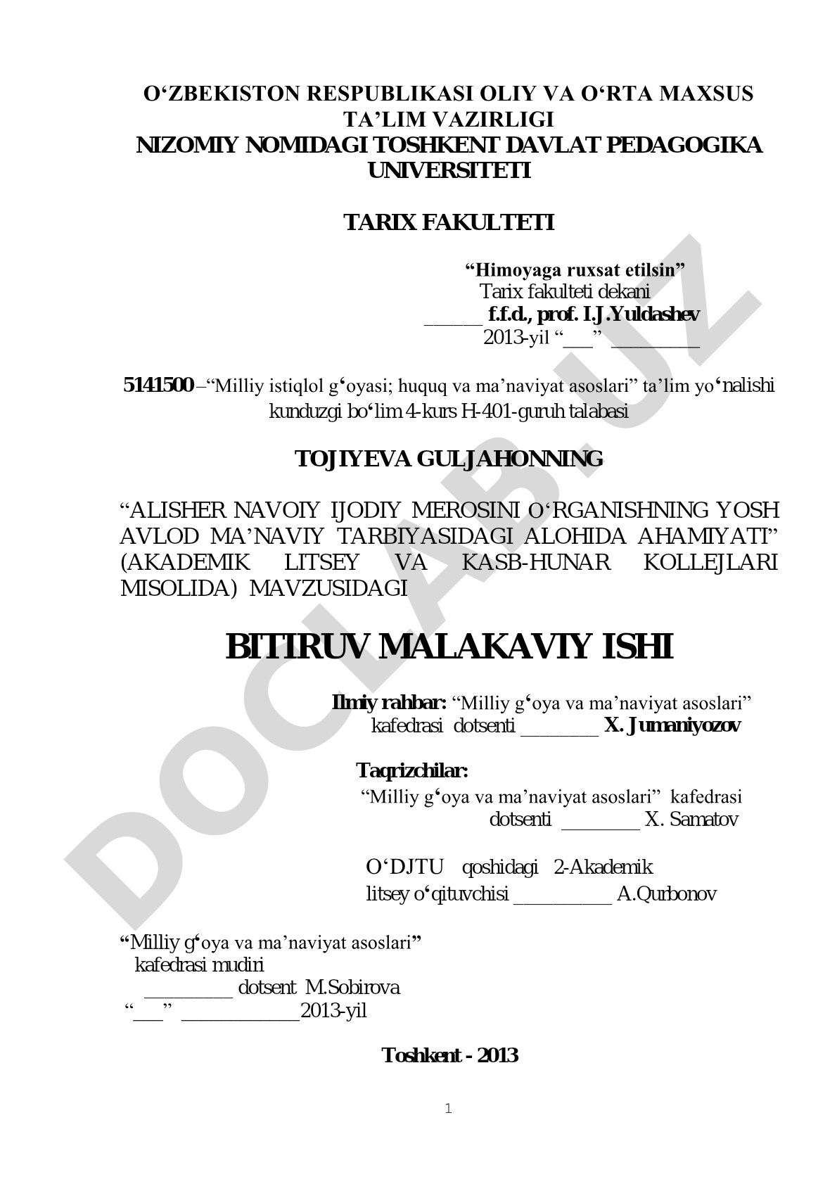 Alisher Navoiy ijodiy merosini o'rganishning yosh avlod ma'naviy tarbiyasidagi alohida ahamiyati