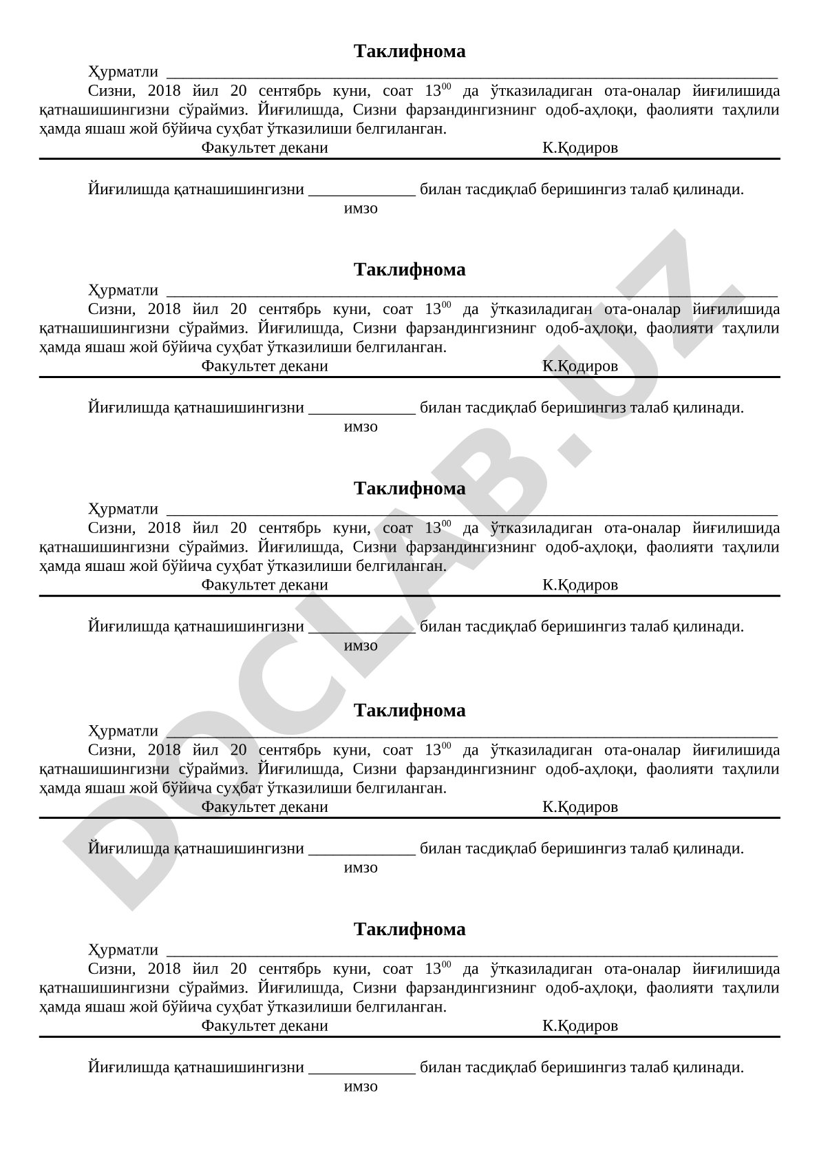 Ota-onalar yig'ilishiga taklifnoma