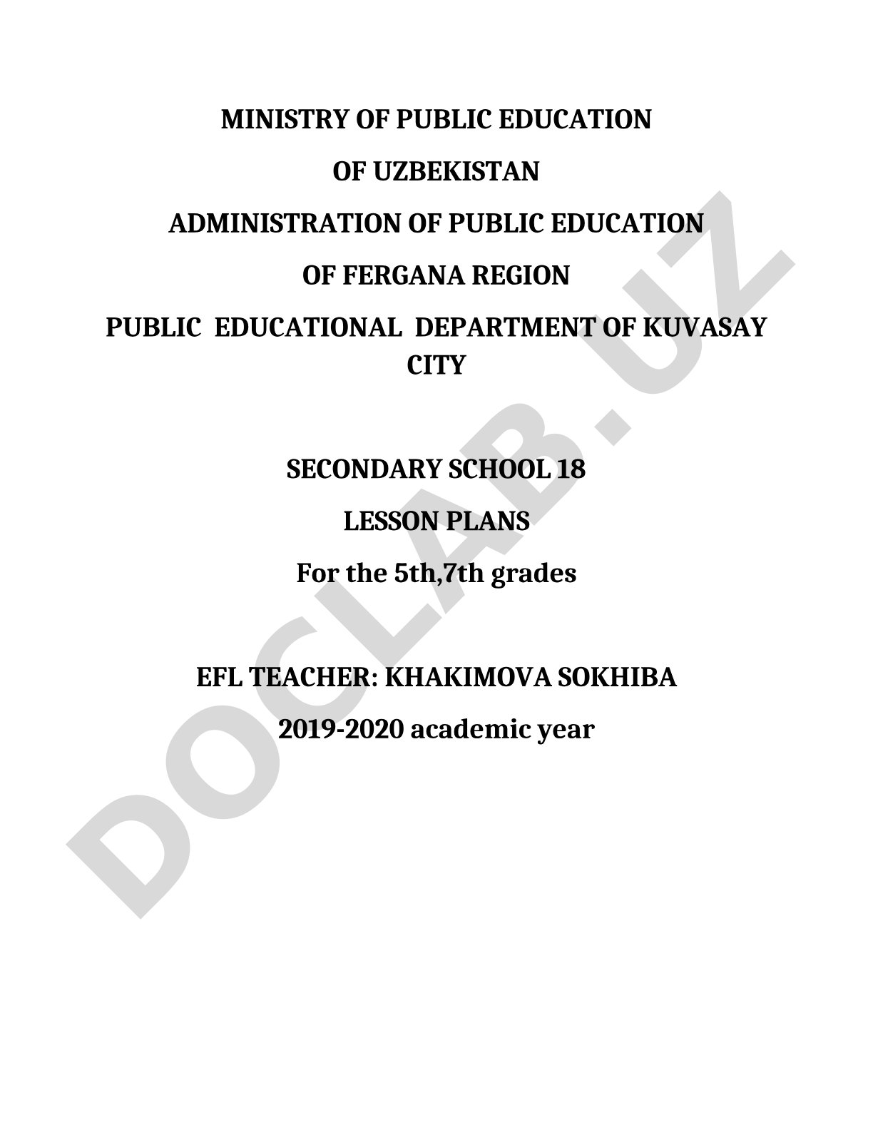 Lesson Plans for 5th and 7th Grades EFL