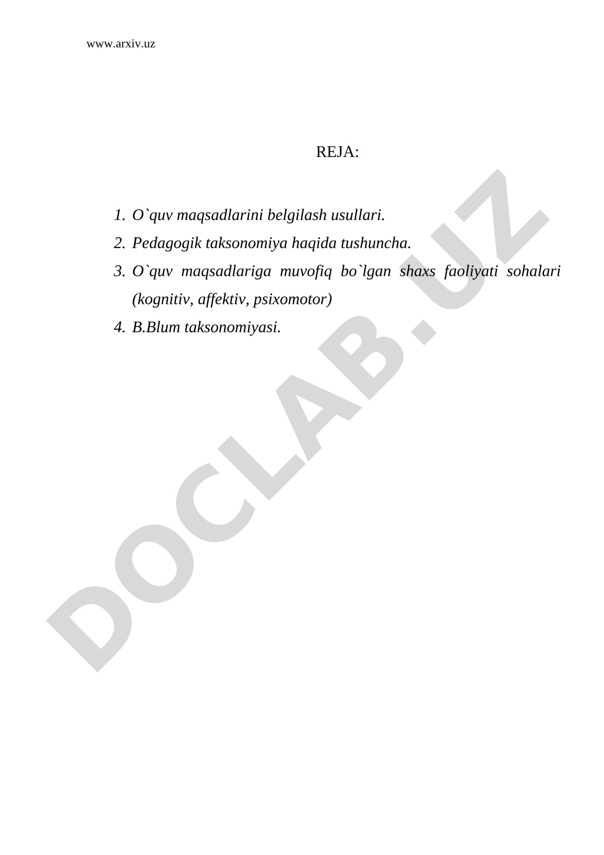 O'quv maqsadlarini belgilash usullari va pedagogik taksonomiya
