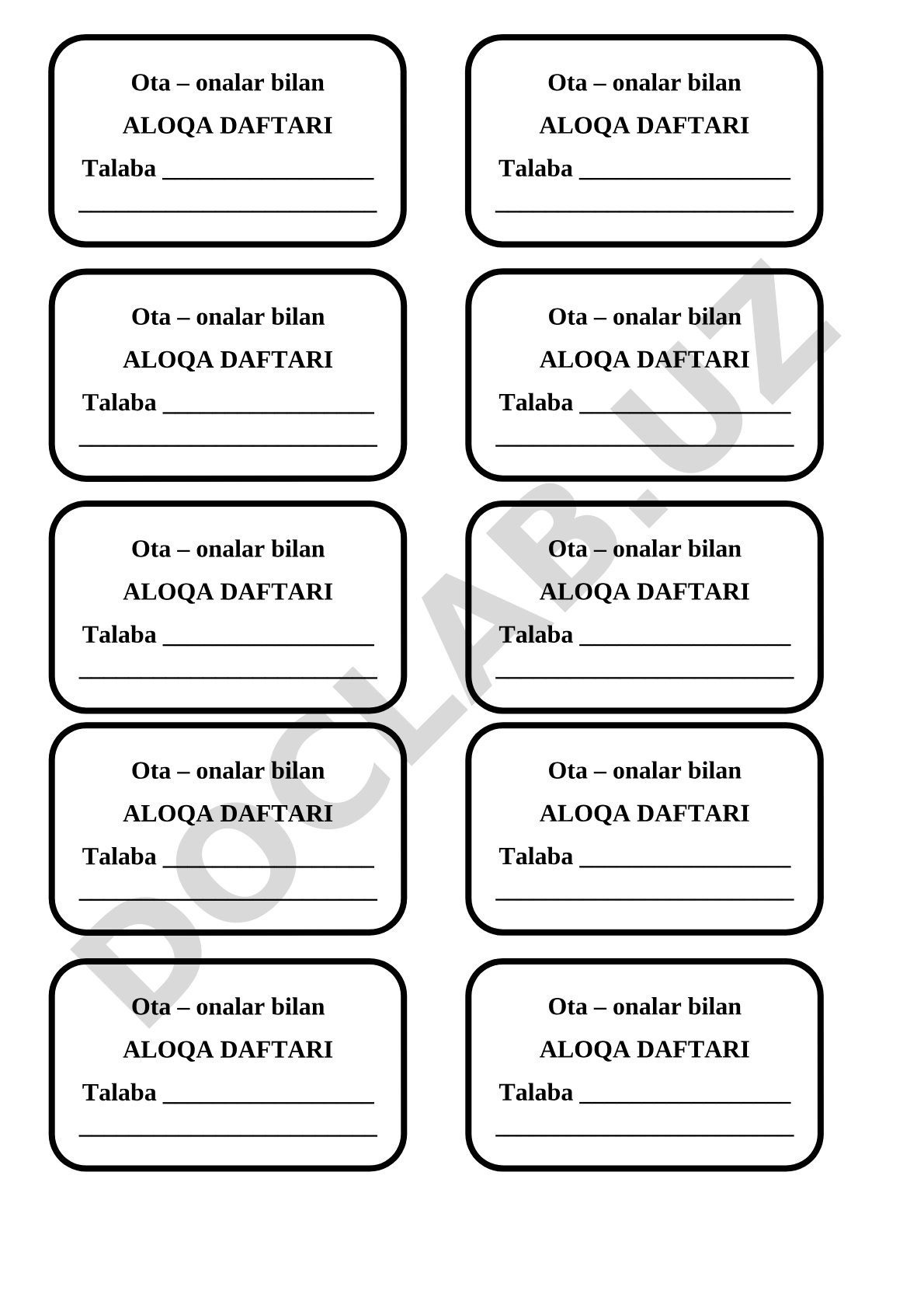 Ota-onalar bilan aloqa daftari