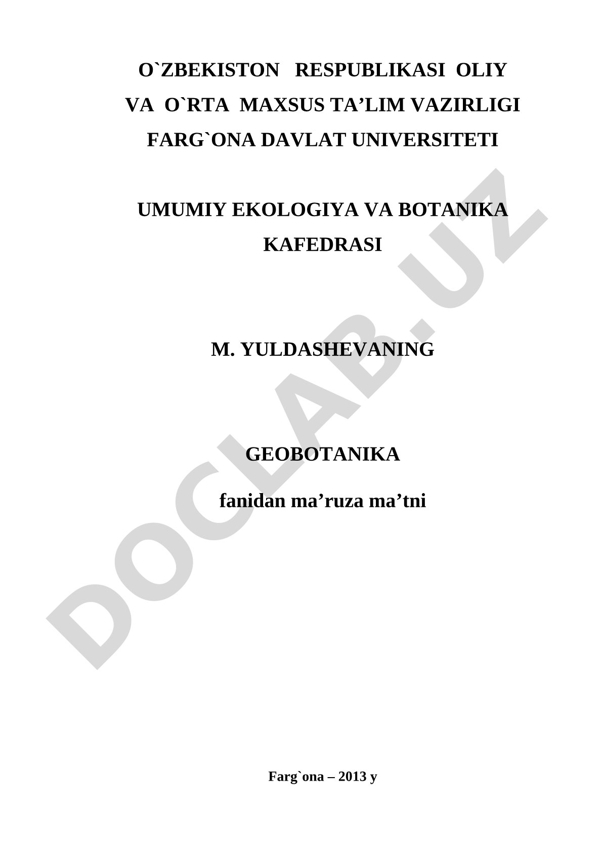 Geobotanika fanidan ma'ruza matni