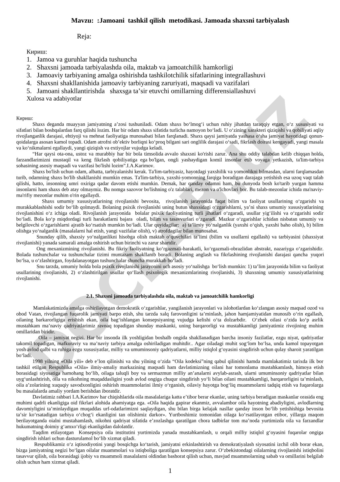 Jamoani tashkil qilish metodikasi. Jamoada shaxsni tarbiyalash
