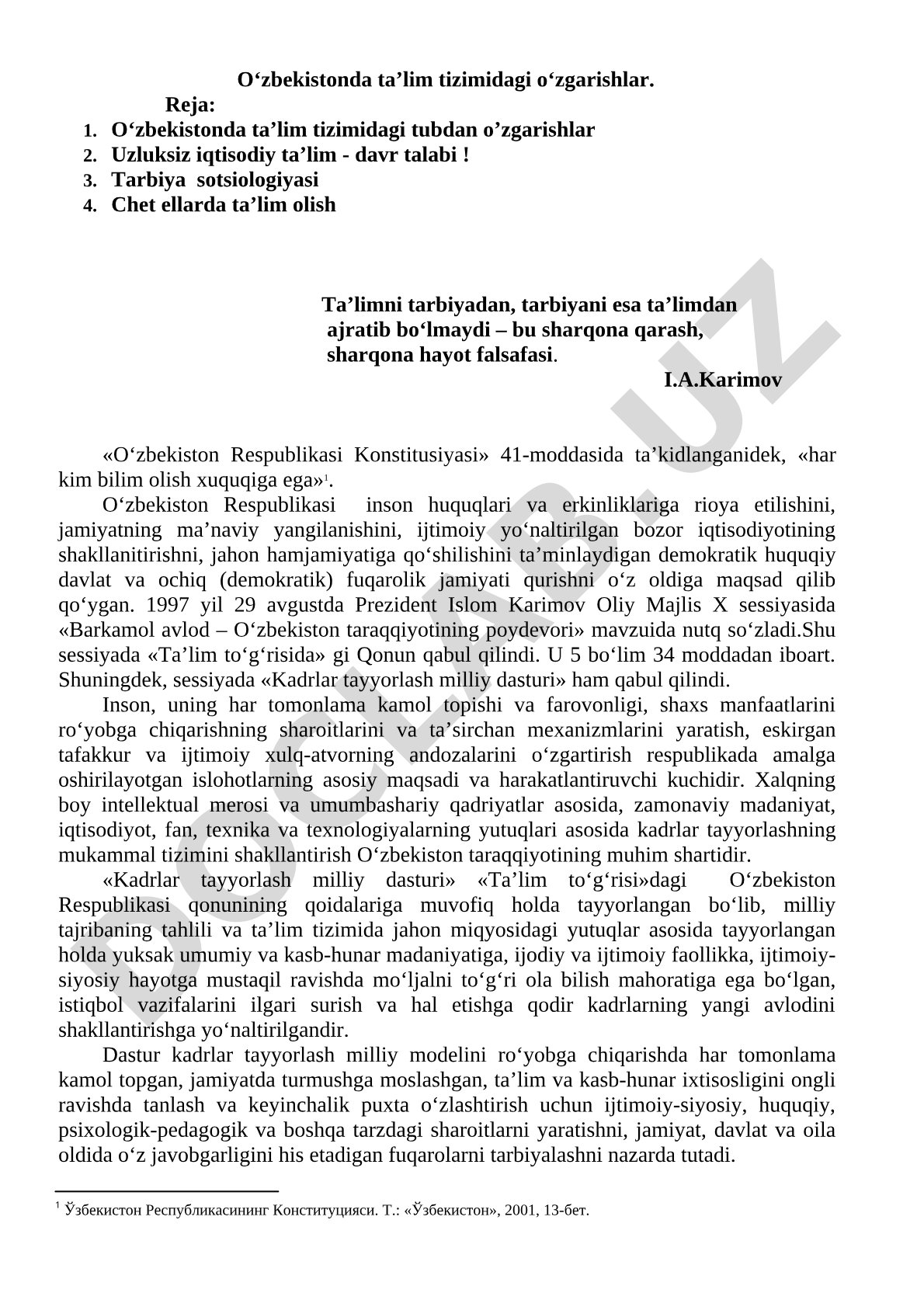 O'zbekistonda ta'lim tizimidagi o'zgarishlar