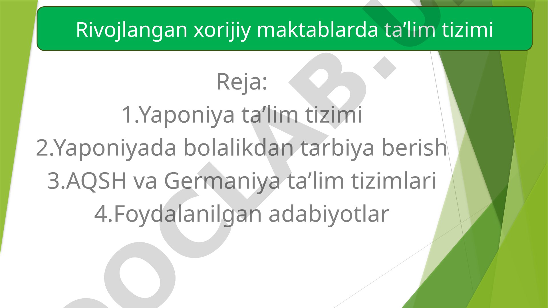 Rivojlangan xorijiy maktablarda ta'lim tizimi