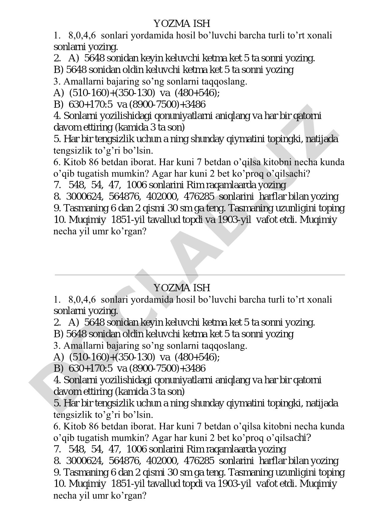 Matematik masalalar to'plami