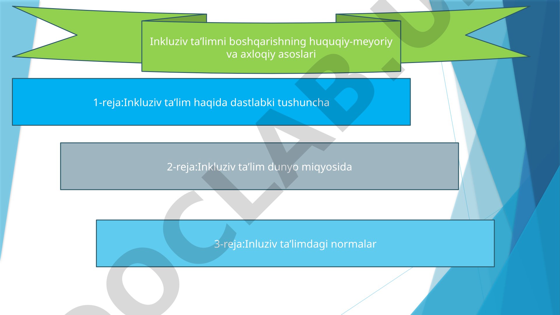 Inkluziv ta'limni boshqarishning huquqiy-meyoriy va axloqiy asoslari