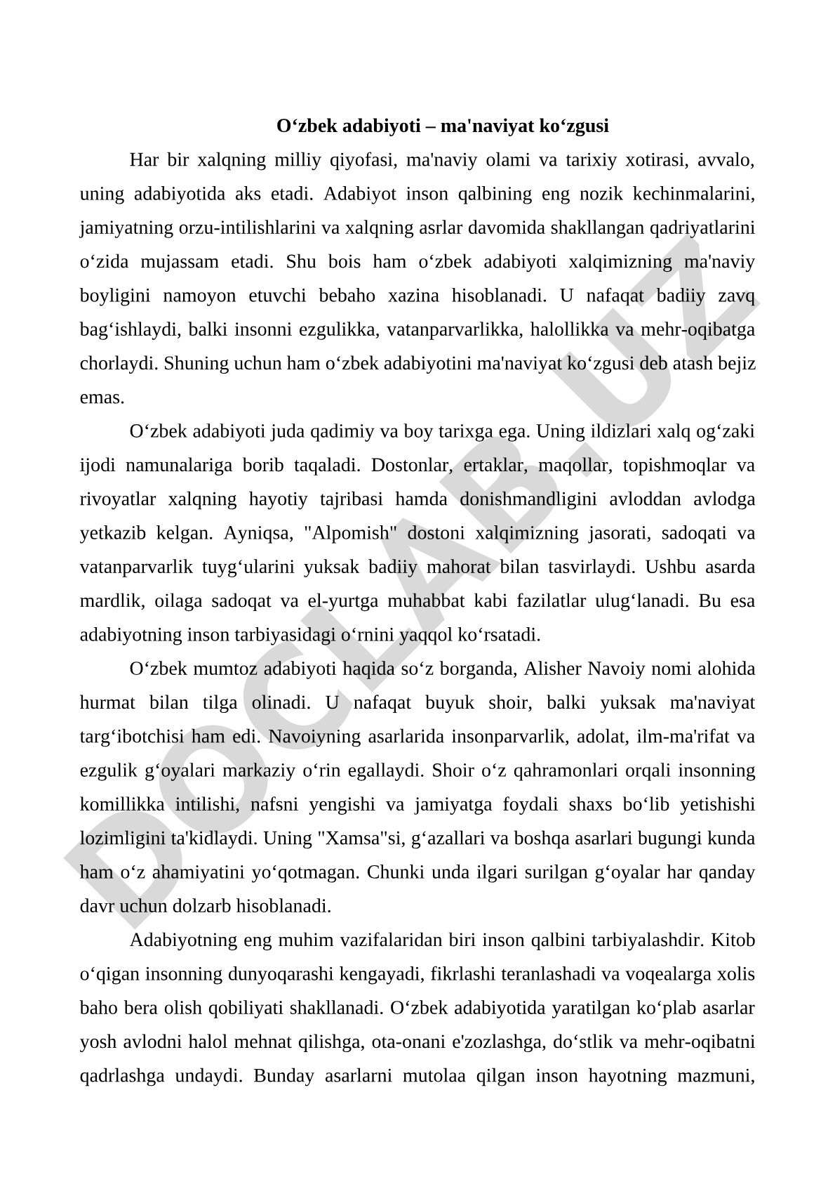 O‘zbek adabiyoti – ma'naviyat ko‘zgusi