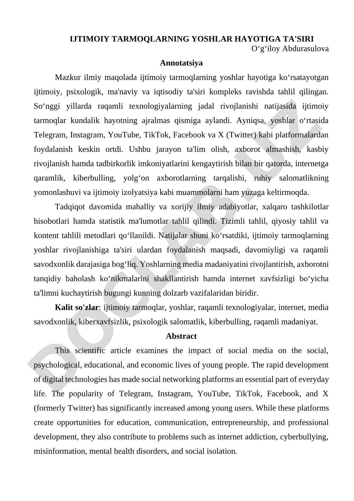Ijtimoiy tarmoqlarning yoshlar hayotiga ta'siri