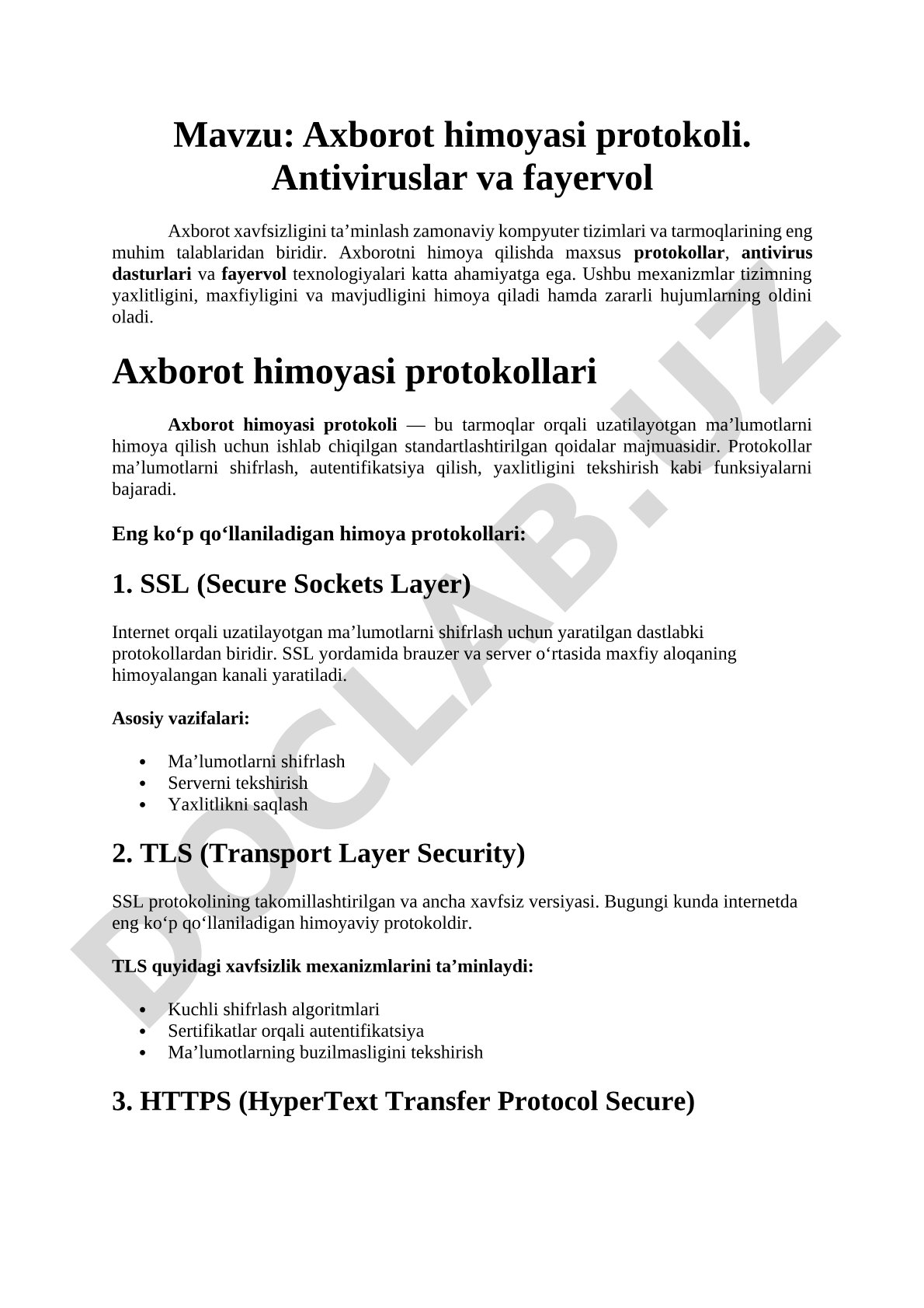 Axborot himoyasi protokoli. Antiviruslar va fayervol