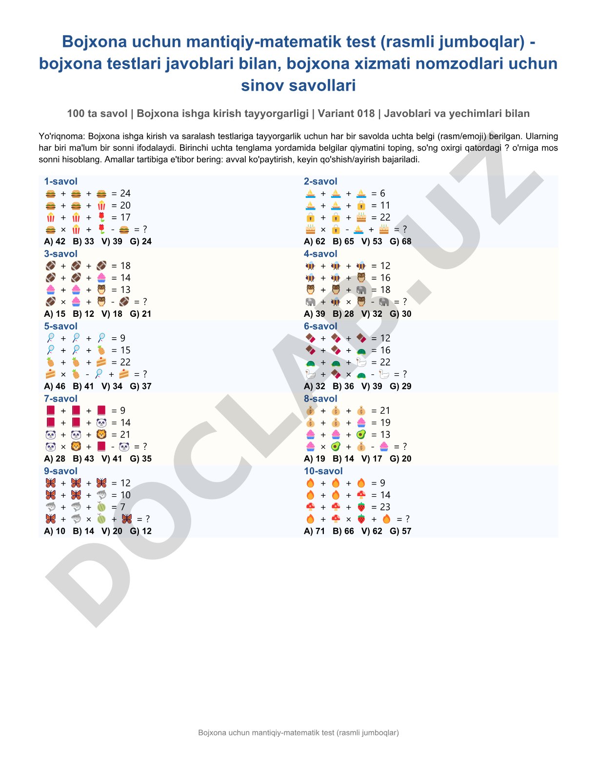 Bojxona uchun mantiqiy-matematik test (rasmli jumboqlar)