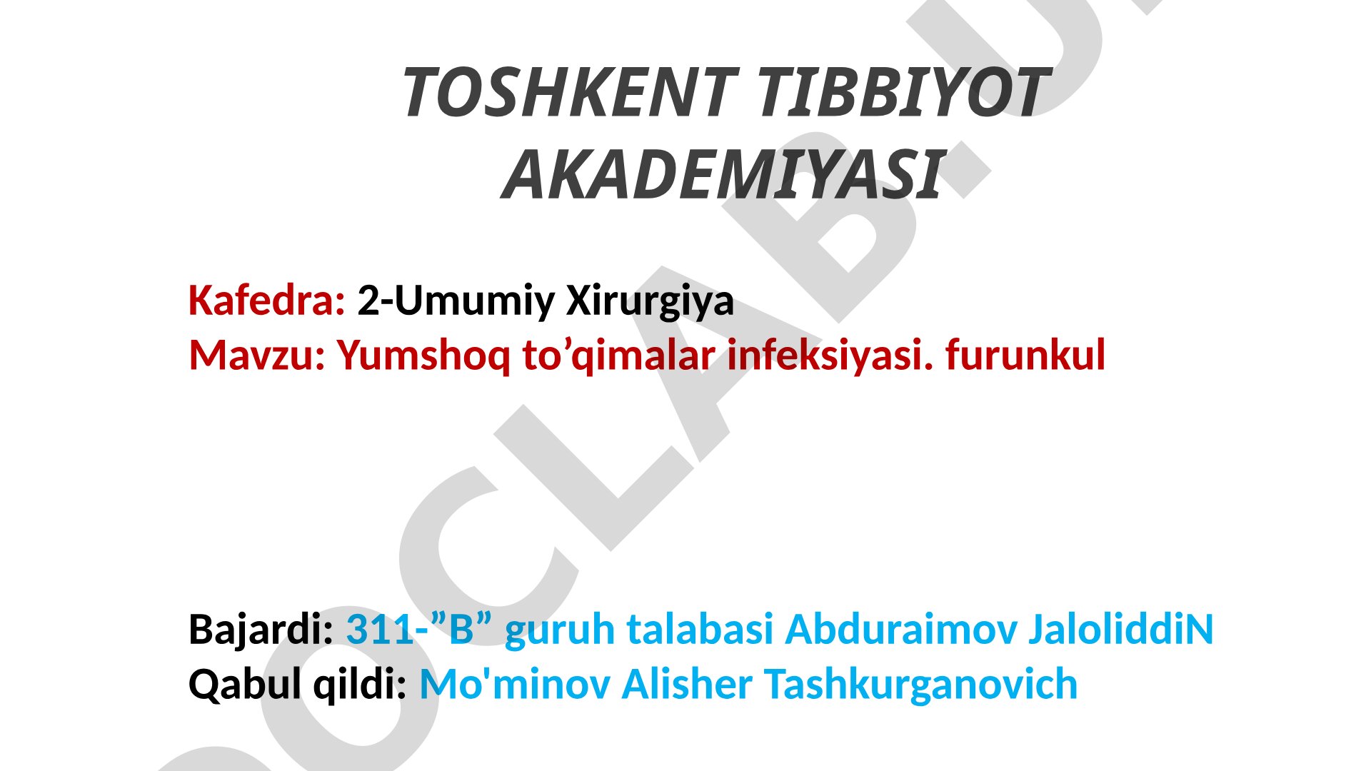 Yumshoq to’qimalar infeksiyasi. furunkul