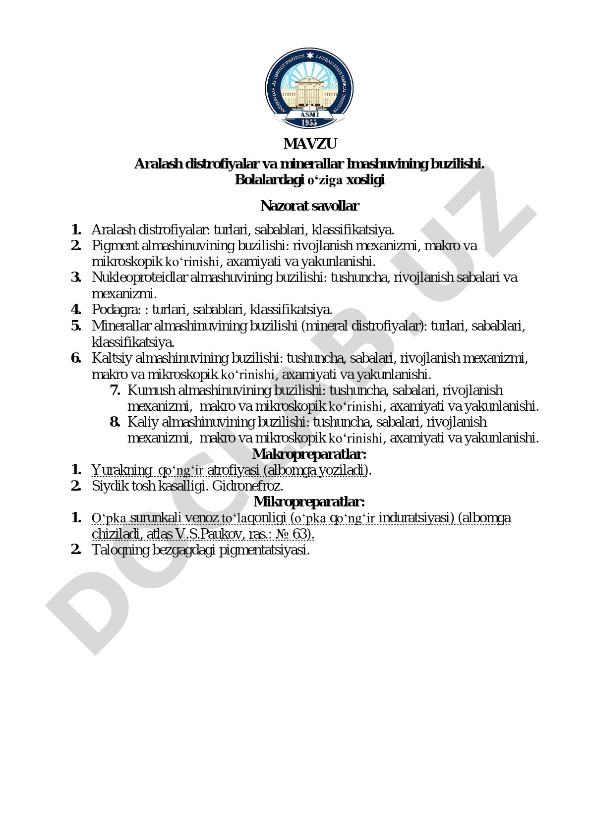Aralash distrofiyalar va minerallar almashuvining buzilishi. Bolalardagi o'ziga xosligi