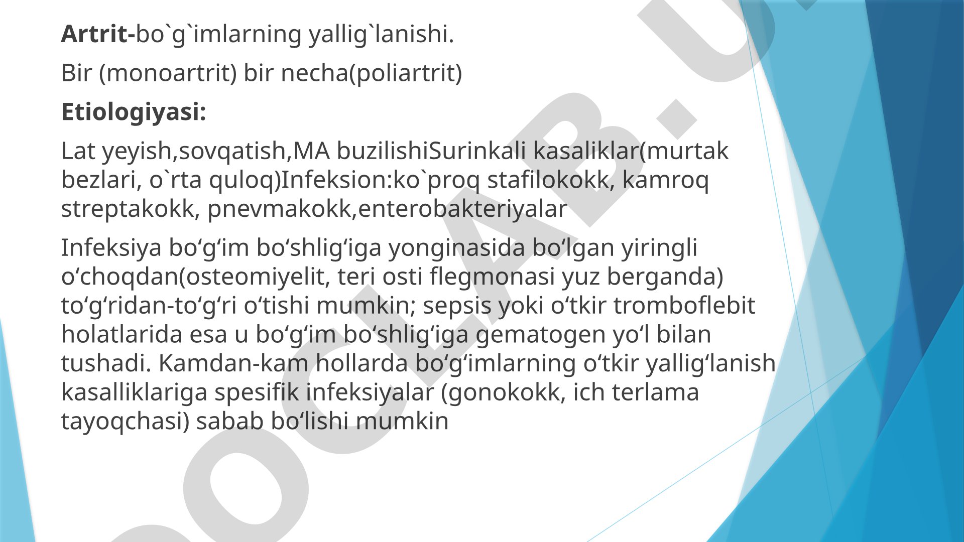 Artrit - bo'g'imlarning yallig'lanishi