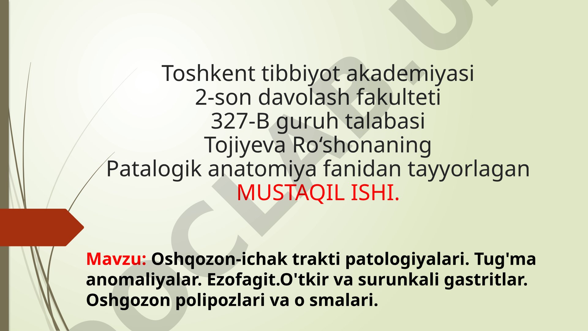 Oshqozon-ichak trakti patologiyalari