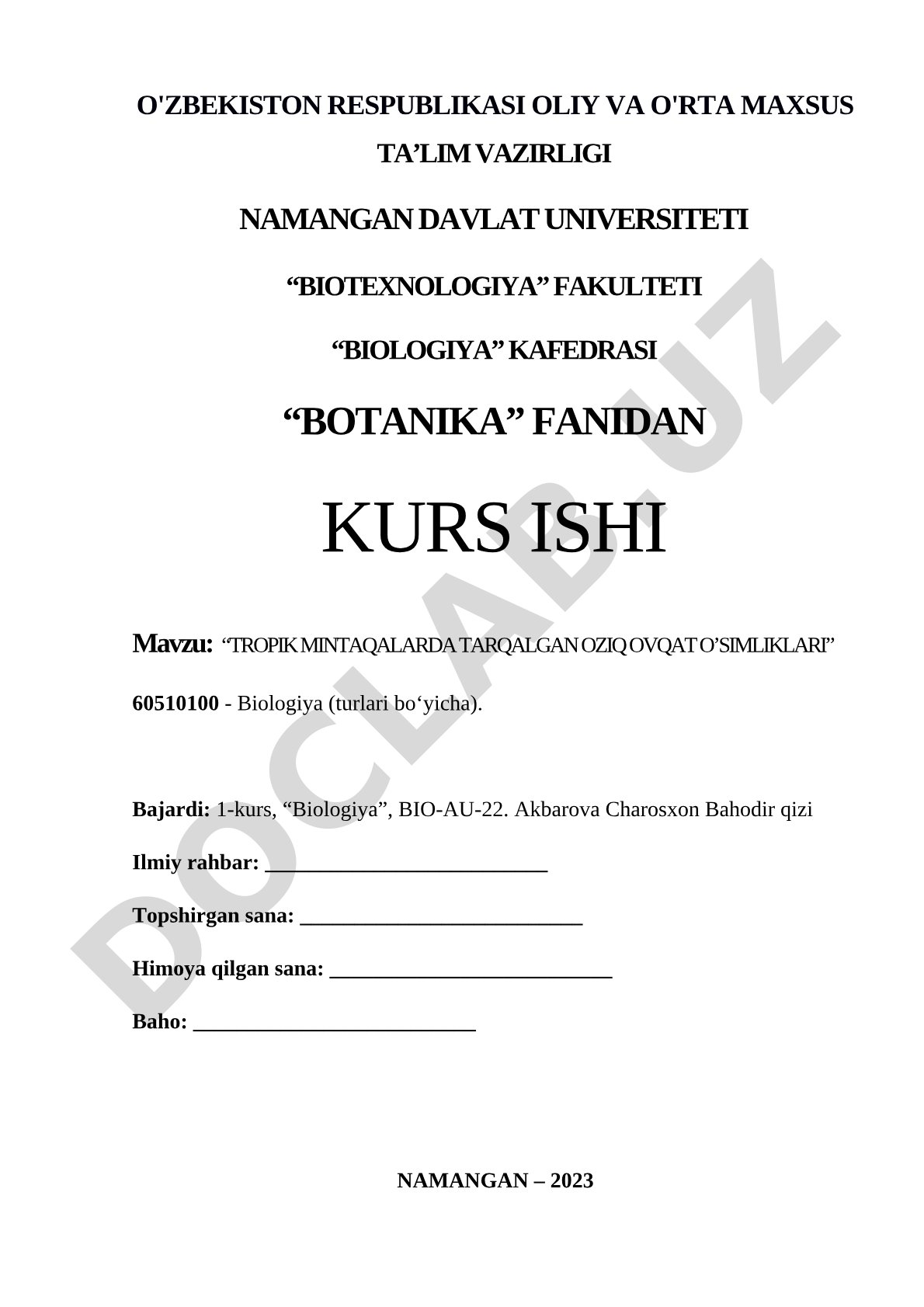 Tropik mintaqalarda tarqalgan oziq-ovqat o'simliklari