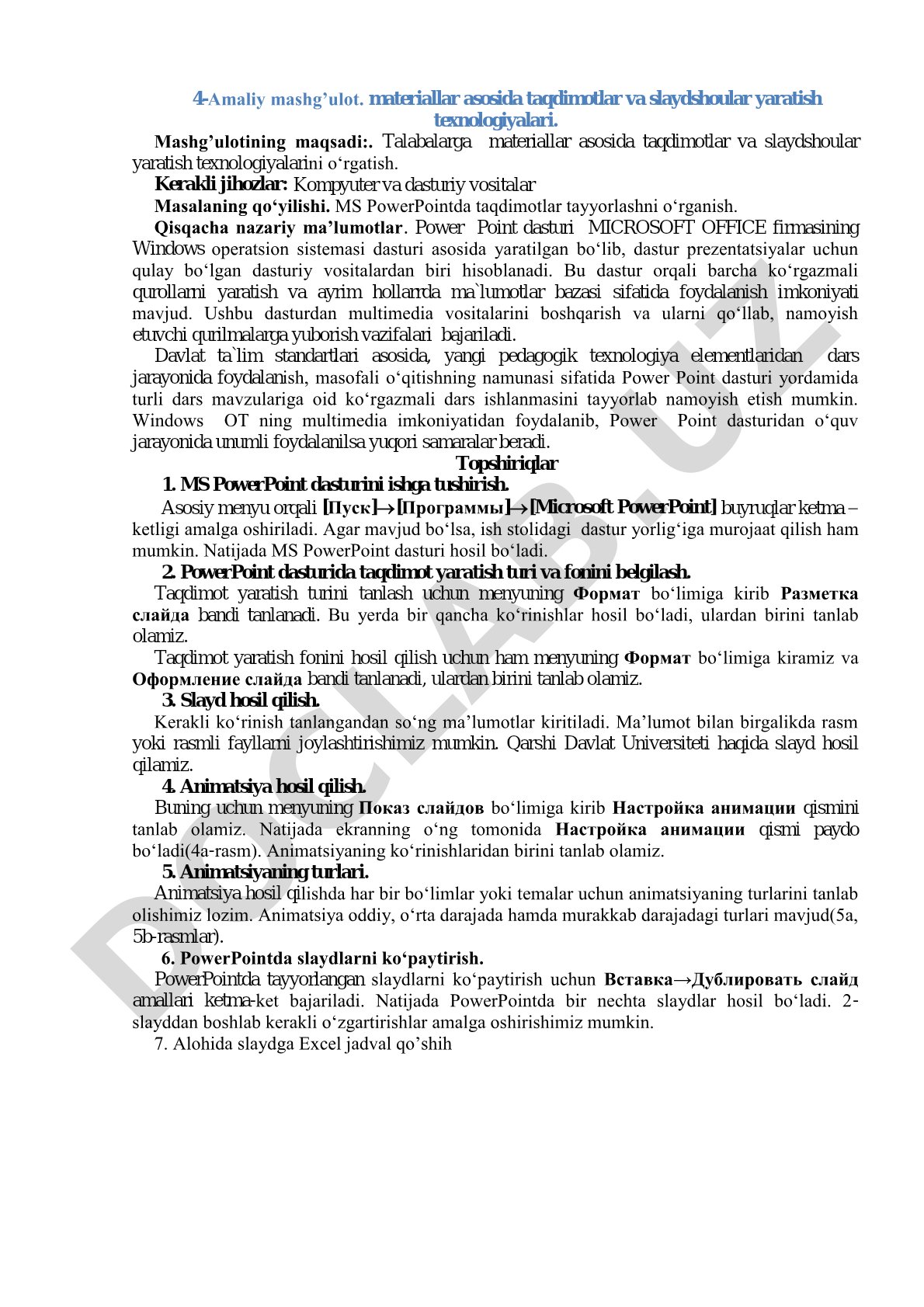 Materiallar asosida slaydshoular yaratish texnologiyalari