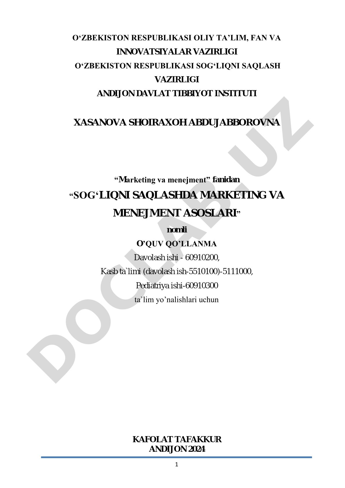 SOG‘LIQNI SAQLASHDA MARKETING VA MENEJMENT ASOSLARI