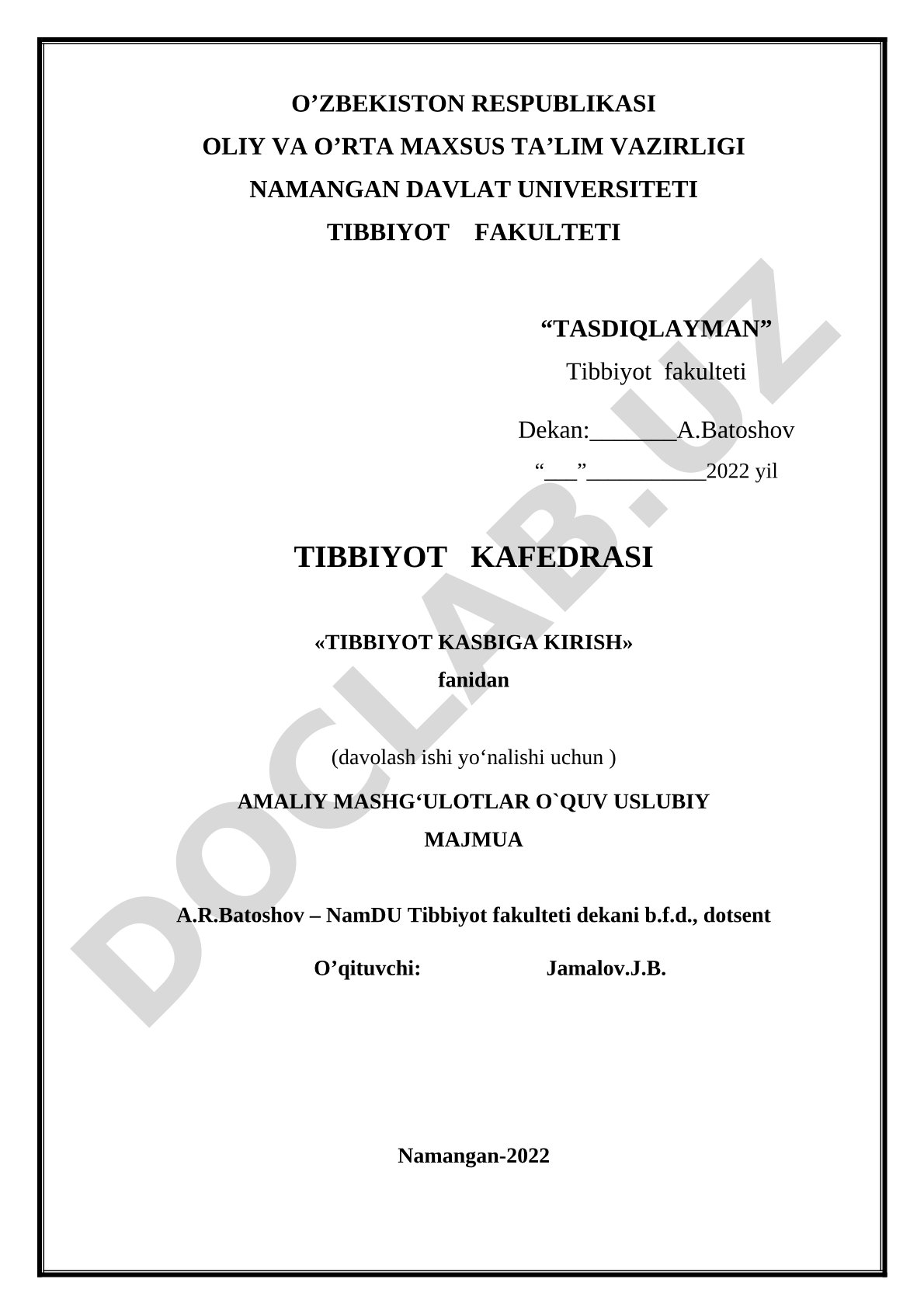 Tibbiyot kasbiga kirish