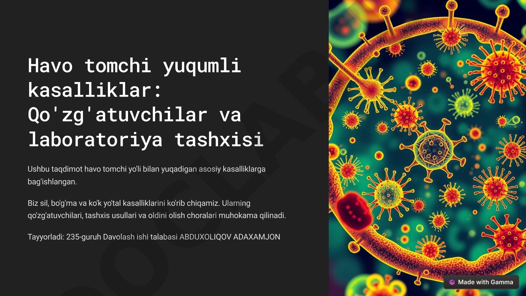 Havo tomchi yuqumli kasalliklar: Qo'zg'atuvchilar va laboratoriya tashxisi