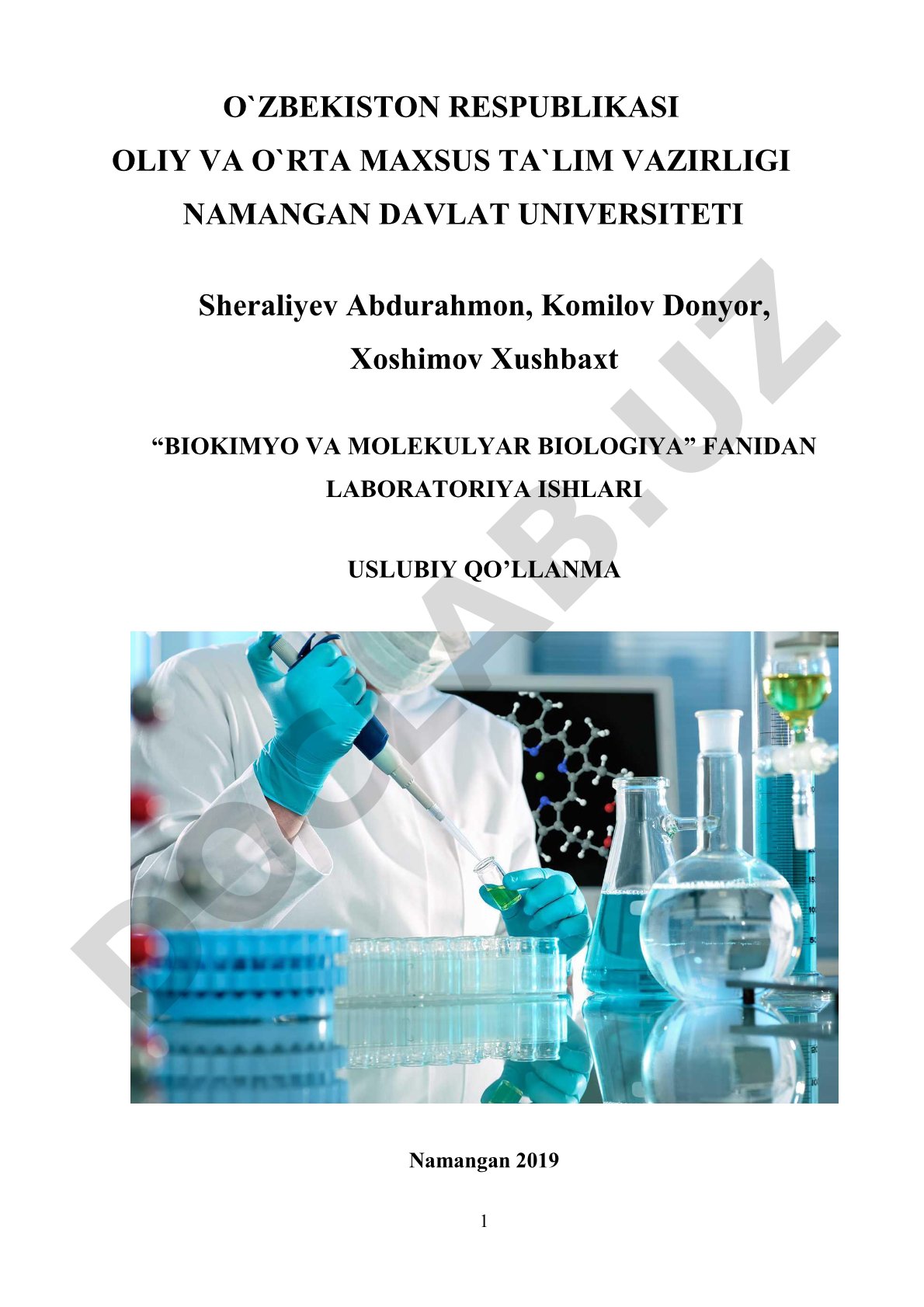 Biokimyo va molekulyar biologiya fanidan laboratoriya tadqiqotlari