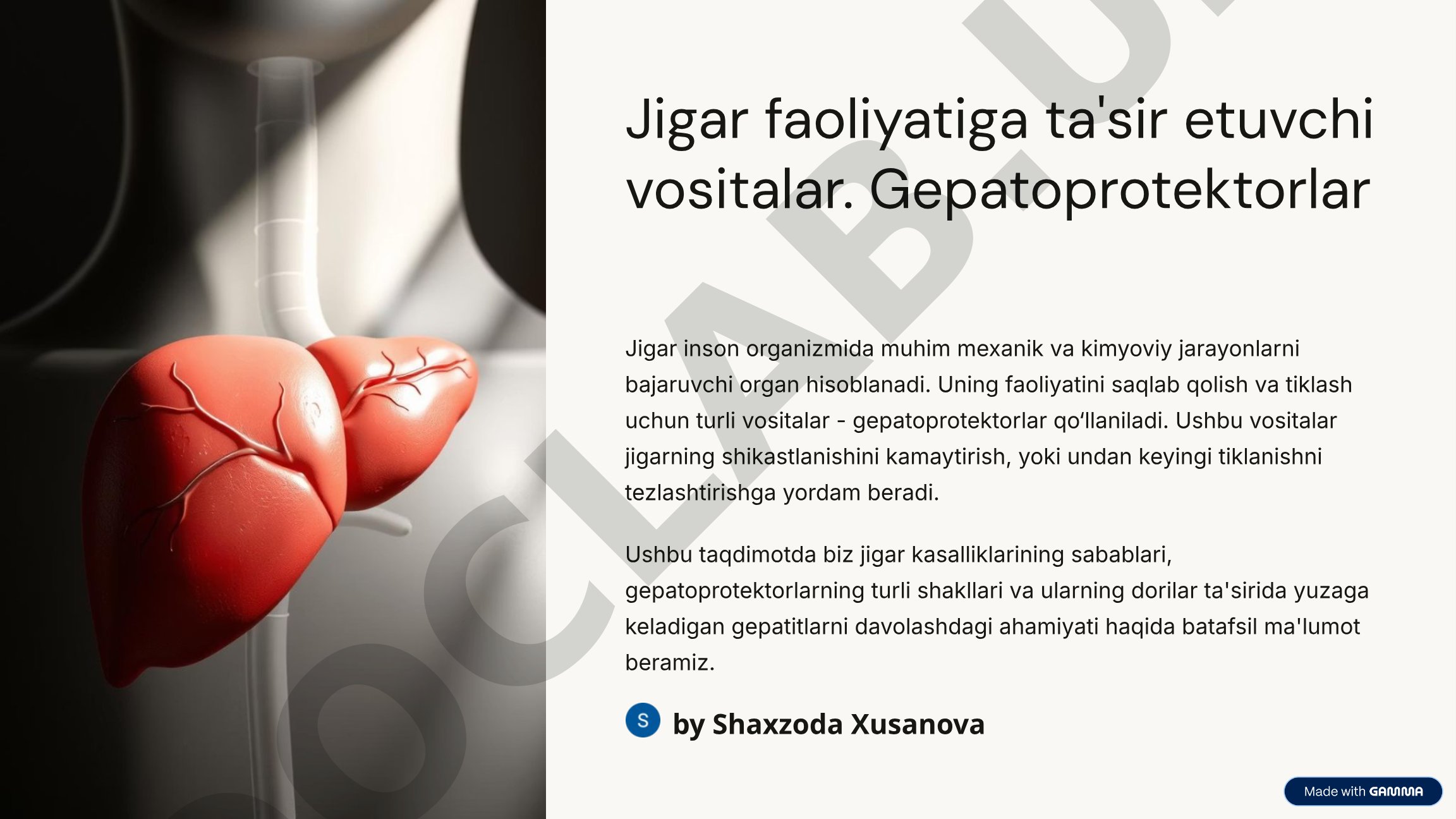 Jigar faoliyatiga ta'sir etuvchi vositalar. Gepatoprotektorlar