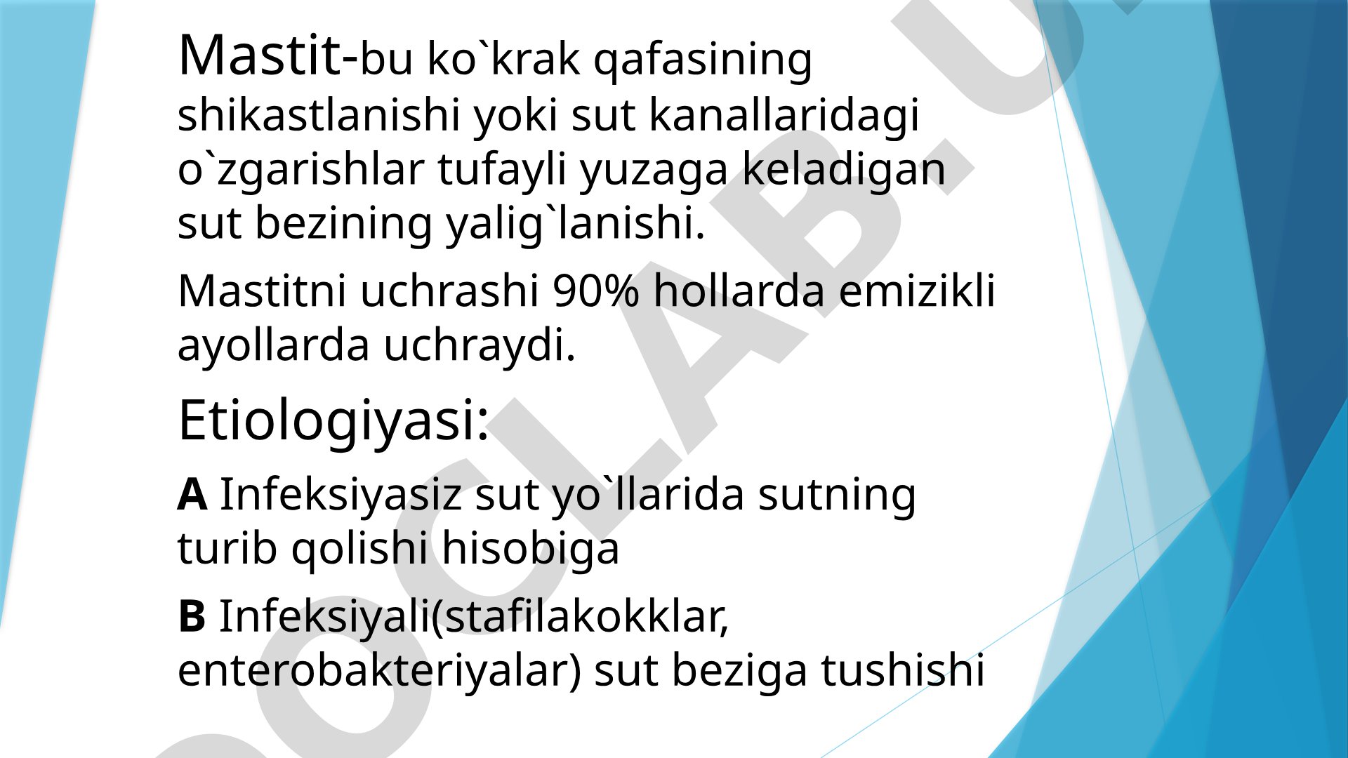 Mastit kasalligi: etiologiyasi, klinikasi va davolash usullari