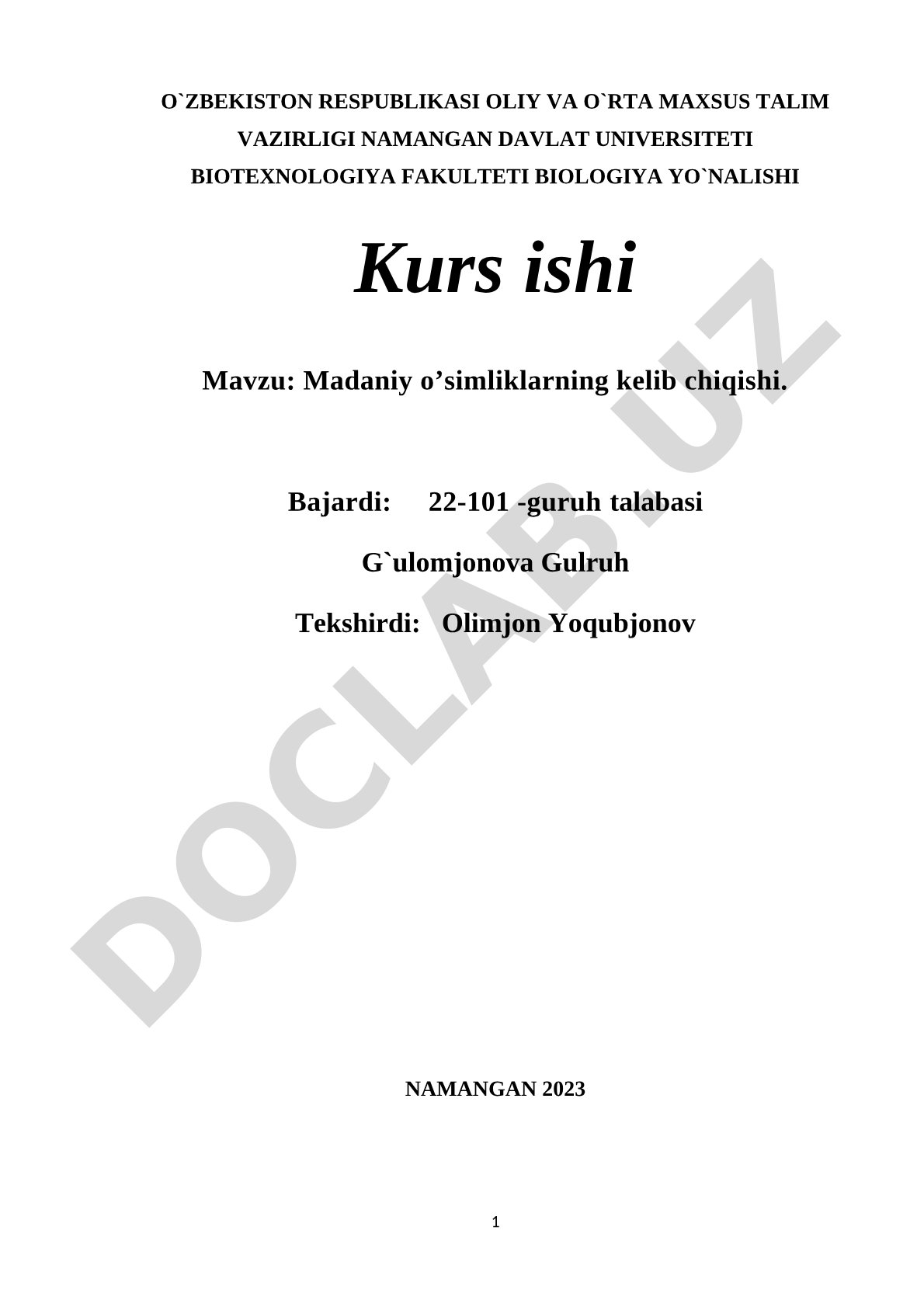 Madaniy o’simliklarning kelib chiqishi