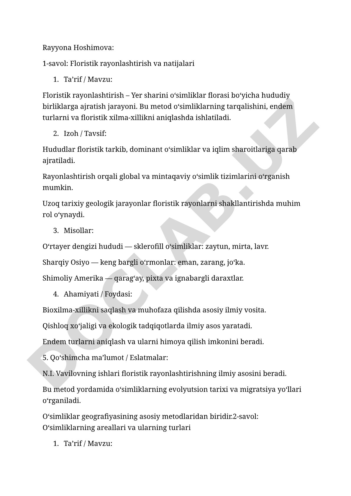 Floristik rayonlashtirish va natijalari