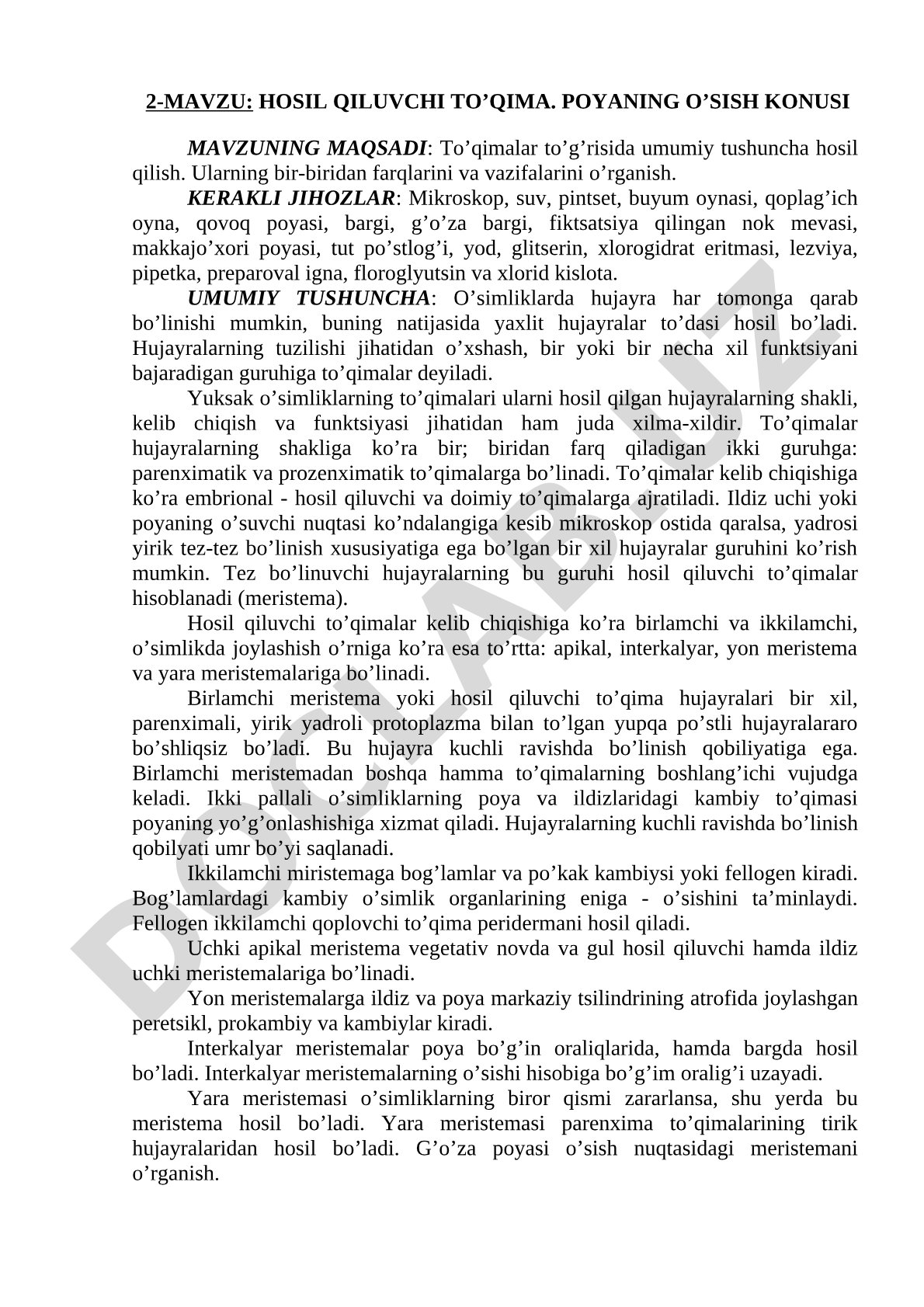 HOSIL QILUVCHI TO'QIMA. POYANING O'SISH KONUSI