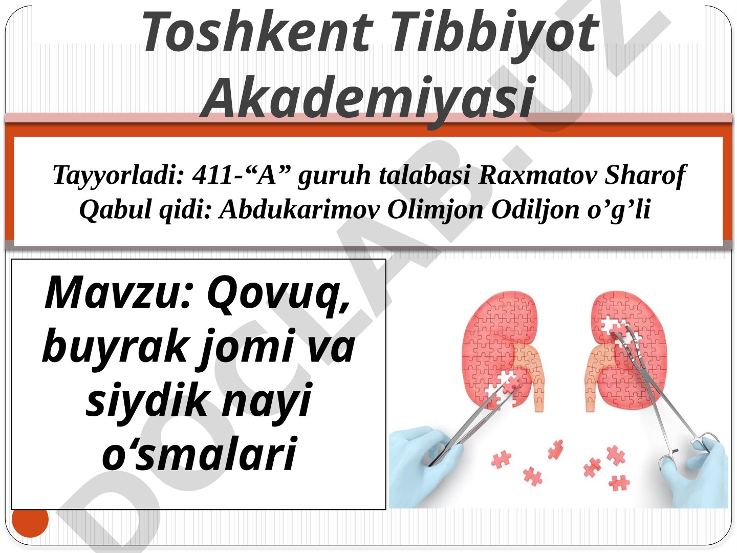 Qovuq, buyrak jomi va siydik nayi o‘smalari
