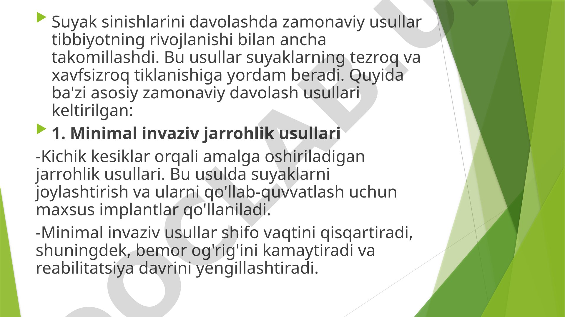 Suyak sinishlarini davolashda zamonaviy usullar