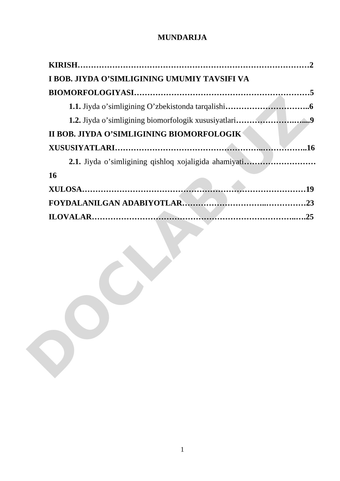Jiyda o'simligining biomorfologik xususiyatlari
