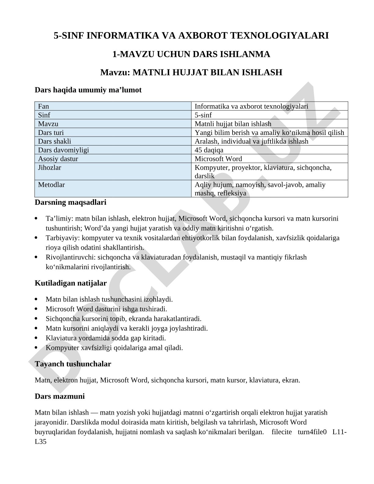 Matnli hujjat bilan ishlash