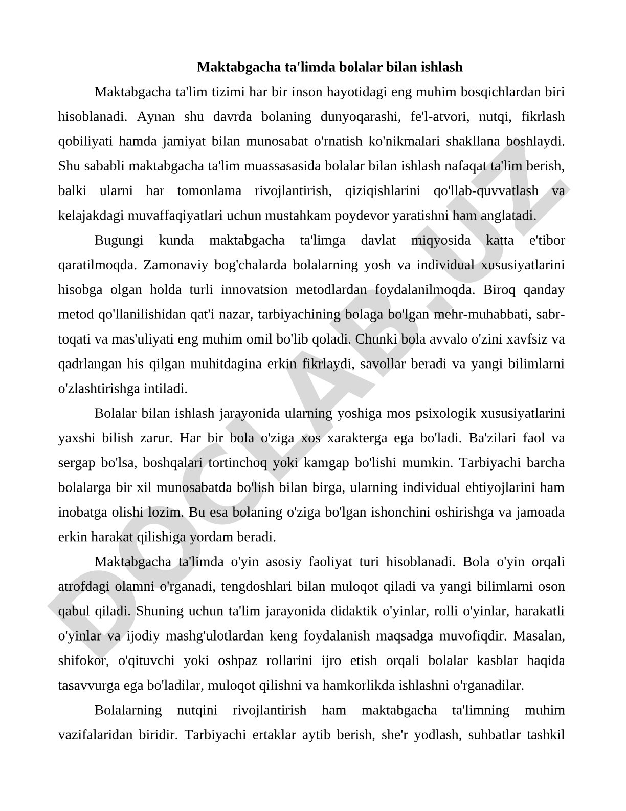 Maktabgacha ta'limda bolalar bilan ishlash