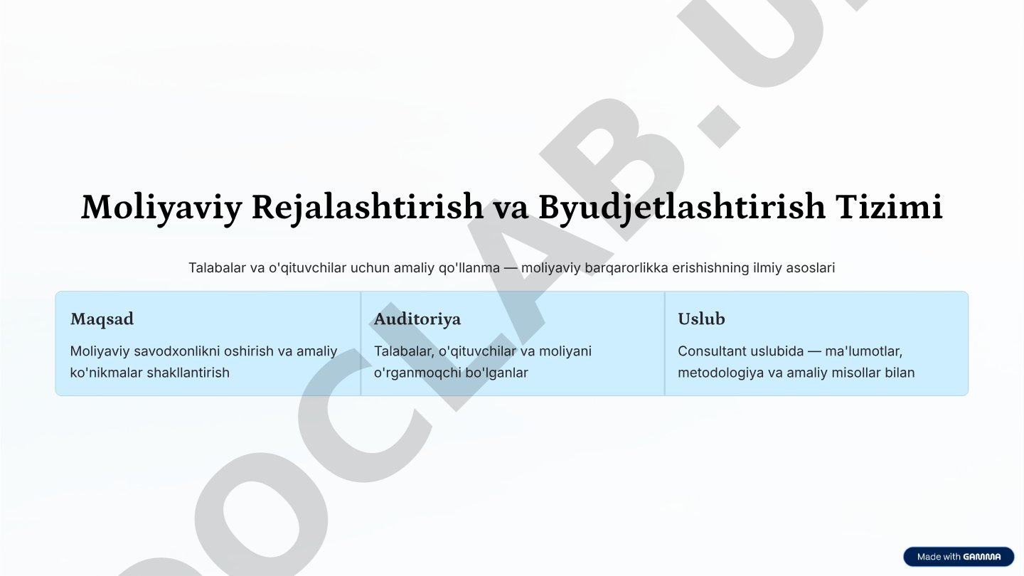 Moliyaviy Rejalashtirish va Byudjetlashtirish Tizimi
