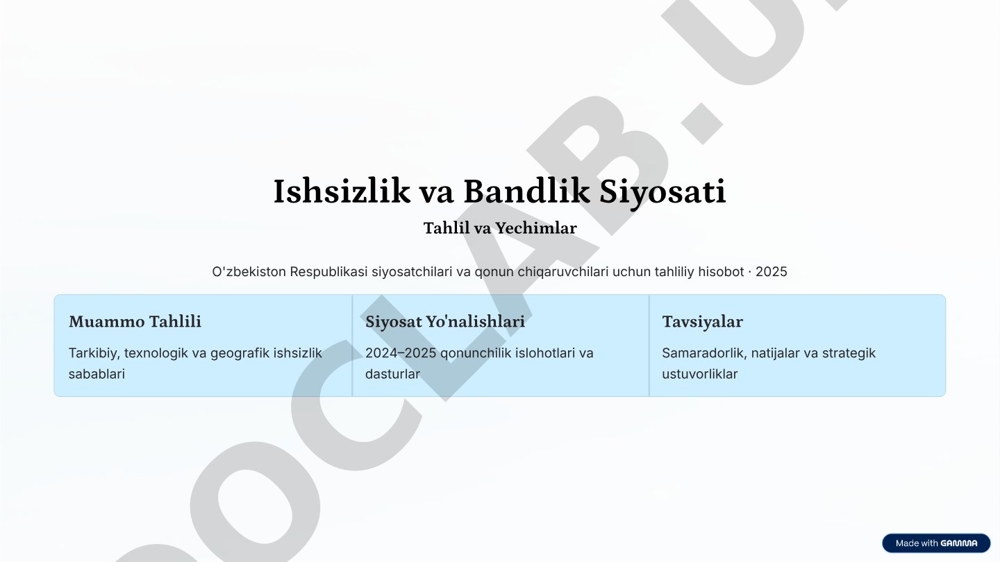 Ishsizlik va Bandlik Siyosati Tahlil va Yechimlar