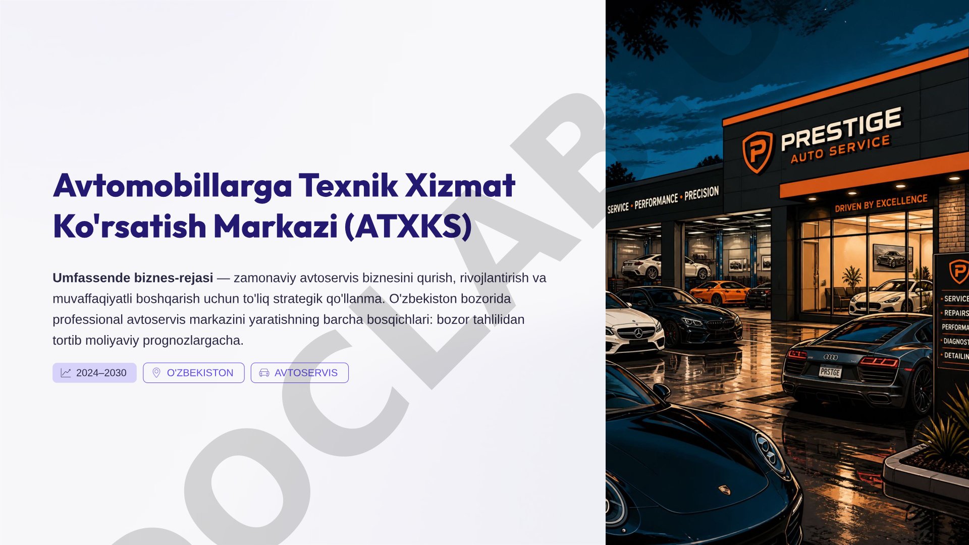 Avtomobillarga texnik xizmat ko'rsatish markazi biznes-rejasi