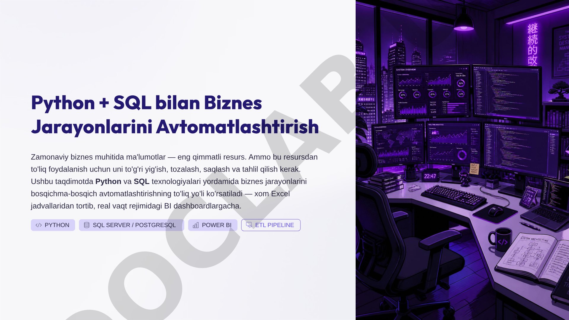 Python + SQL bilan Biznes Jarayonlarini Avtomatlashtirish