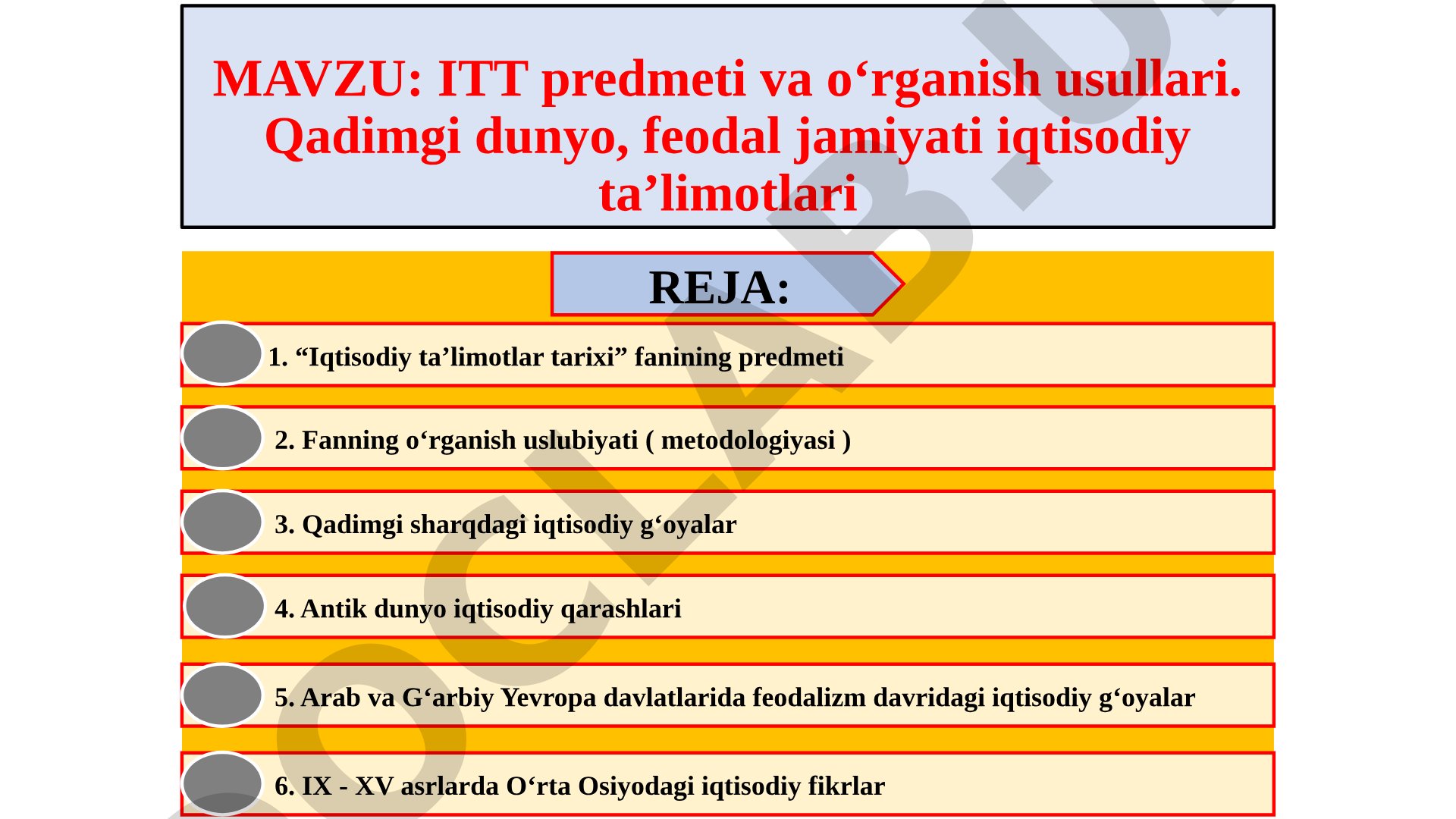 ITT predmeti va o‘rganish usullari. Qadimgi dunyo, feodal jamiyati iqtisodiy ta’limotlari