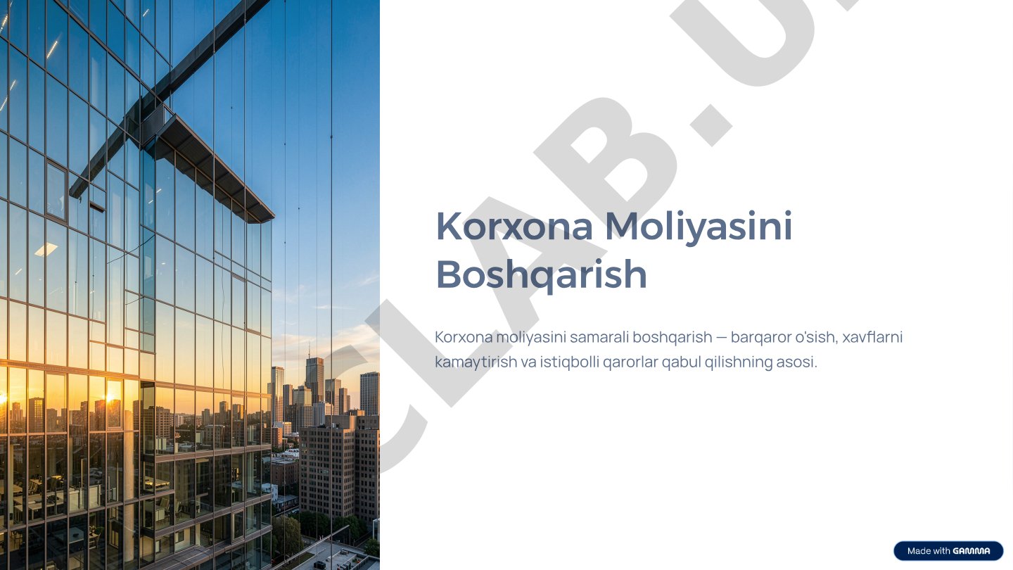 Korxona Moliyasini Boshqarish