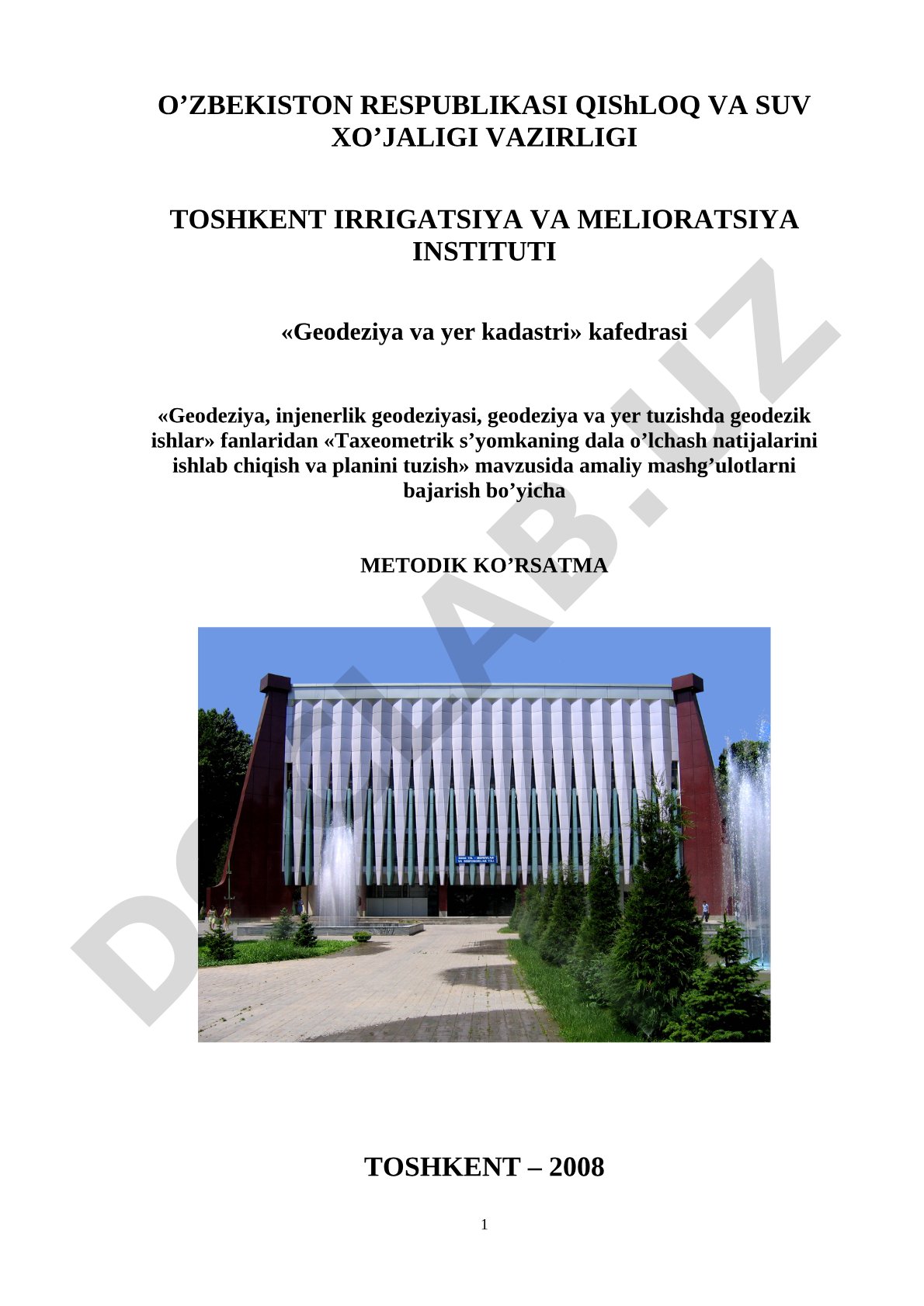 Taxeometrik s’omkaning dala o’lchash natijalarini ishlab chiqish va planini tuzish