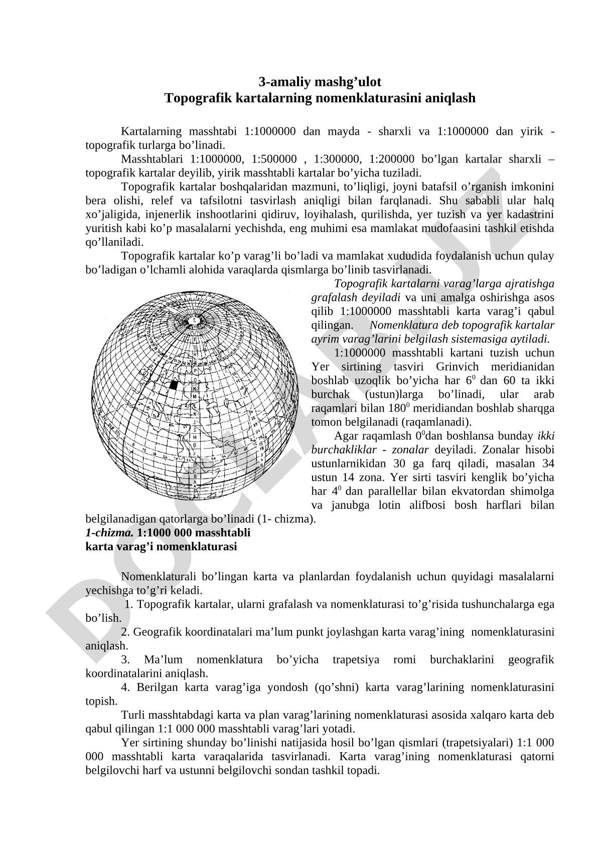 Topografik kartalarning nomenklaturasini aniqlash