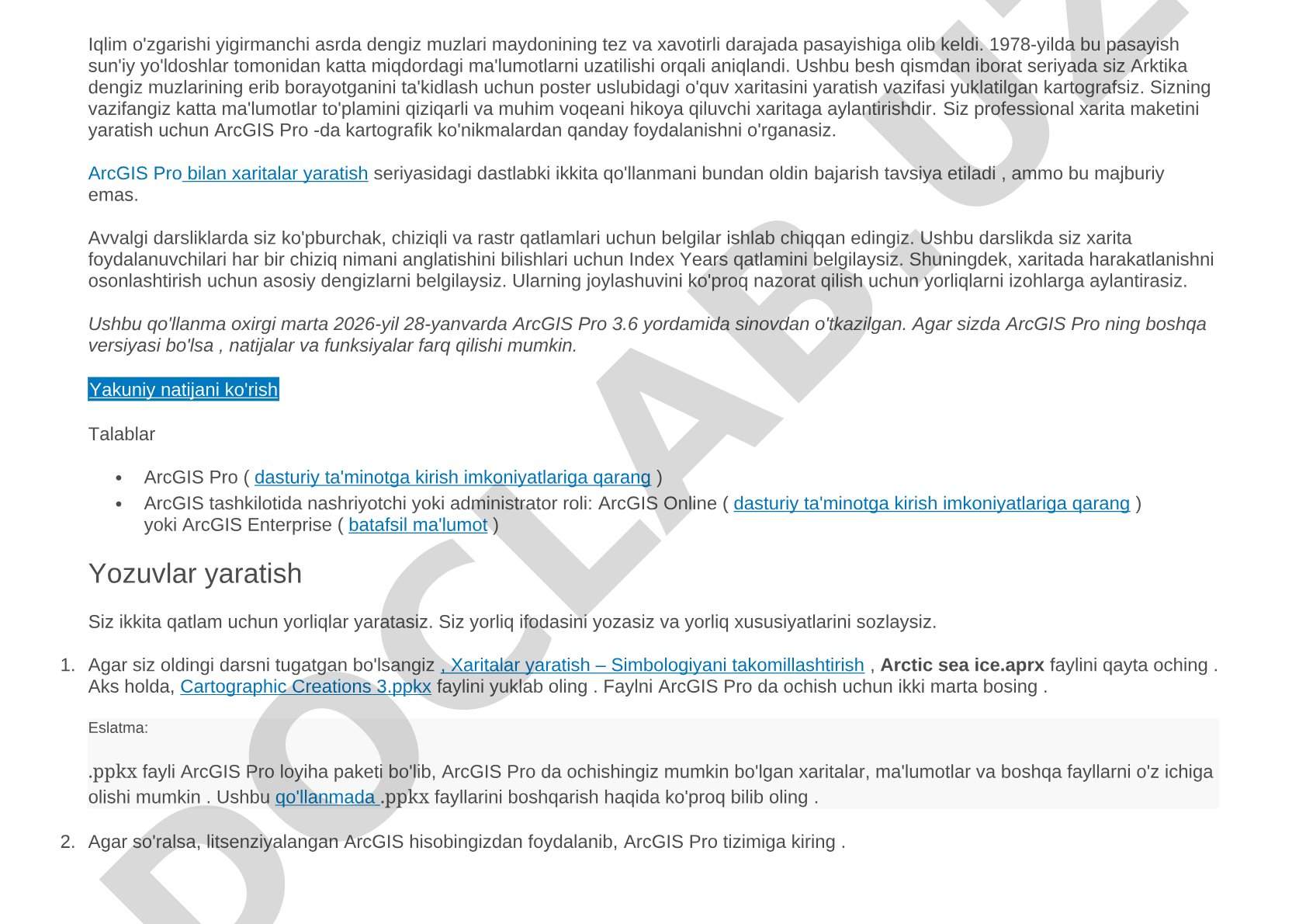 ArcGIS Pro da Arktika dengiz muzlari xaritasini yaratish