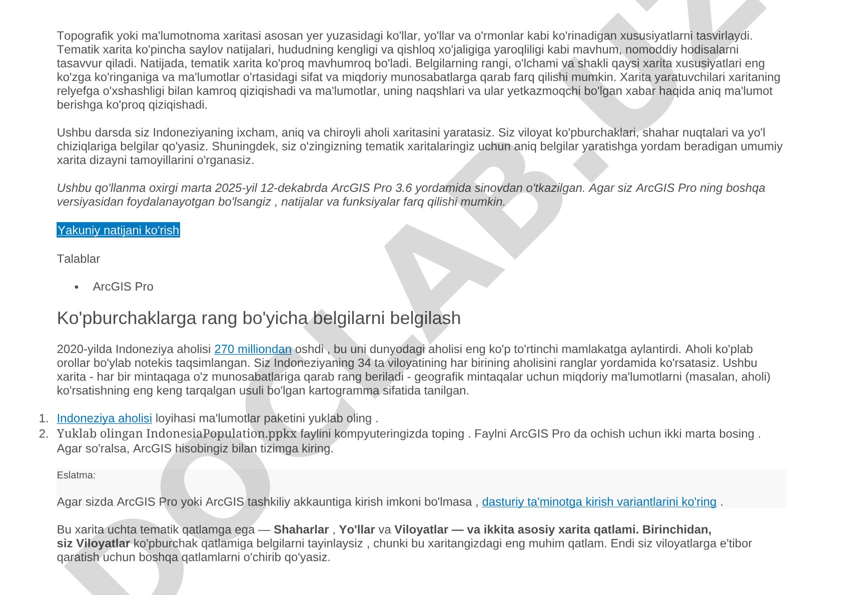 Indoneziya aholi xaritasi: ArcGIS Pro da tematik xarita yaratish